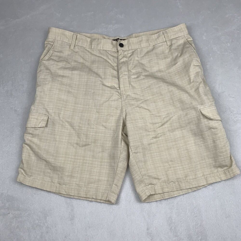 Kahala Cargo Shorts Brown Plaid Pockets Casual Flat Front Cotton 10” Men Size 42